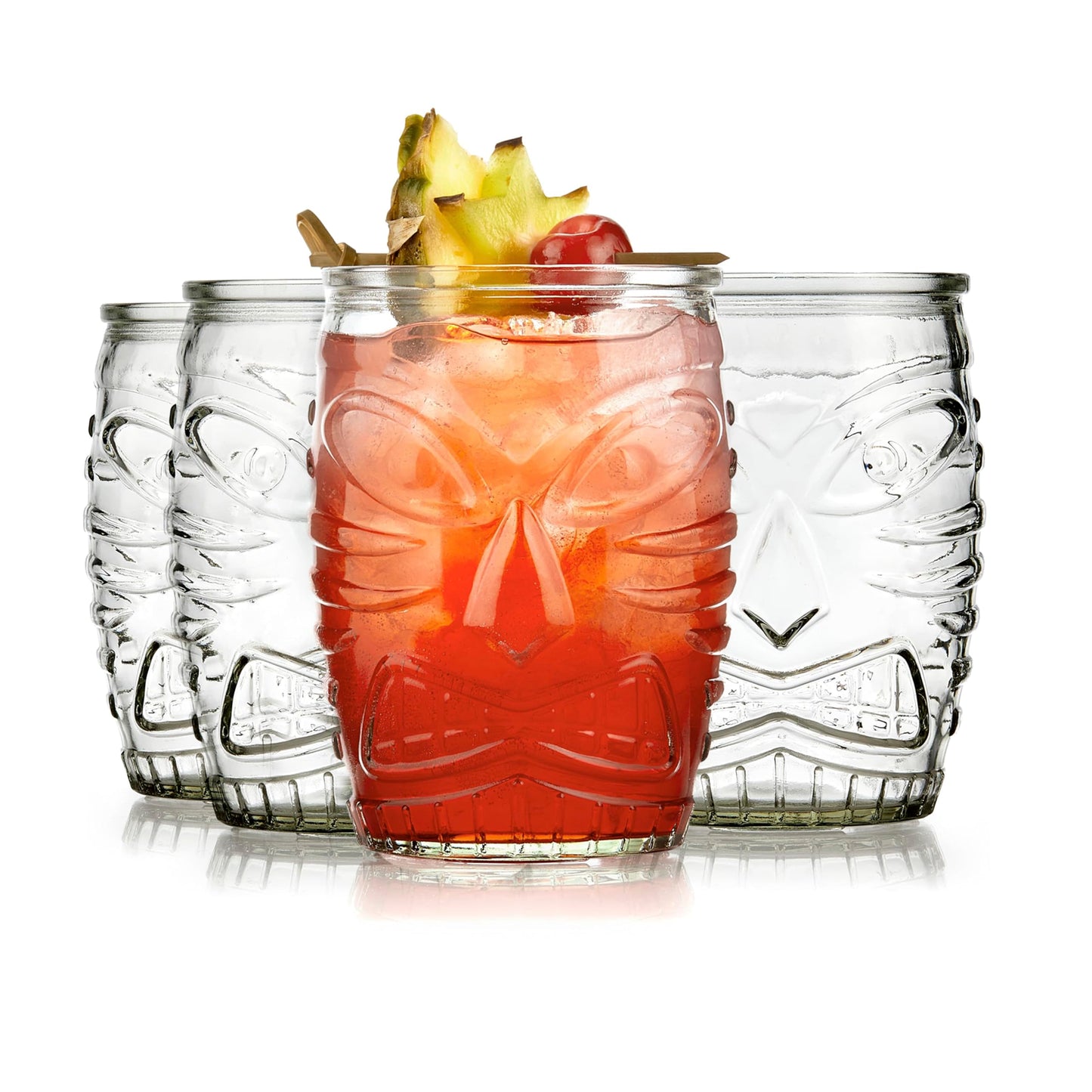 Libbey Tiki Statue Rocks Glasses Set Iconic Mid Century Short Drinking Glasses Set of 4 Modern Cocktail Drinking Glasses for Backyard Parties