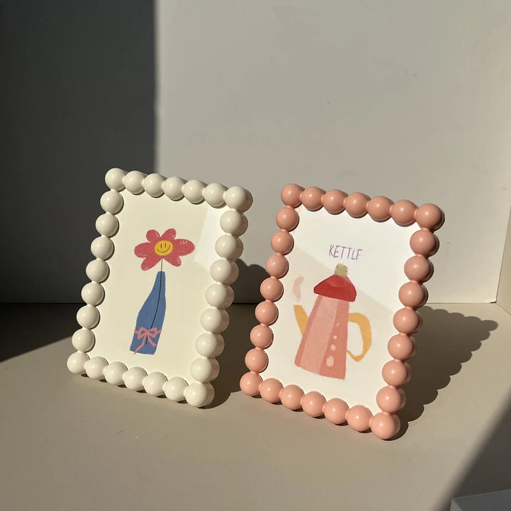 Plastic Cute Beaded Edge Photo Frame Adorable Desktop Display Photo