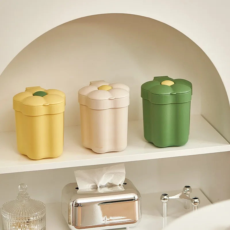 1pc Flower Shape Desktop Trash Can,Household Cute Mini Bins, Bedroom