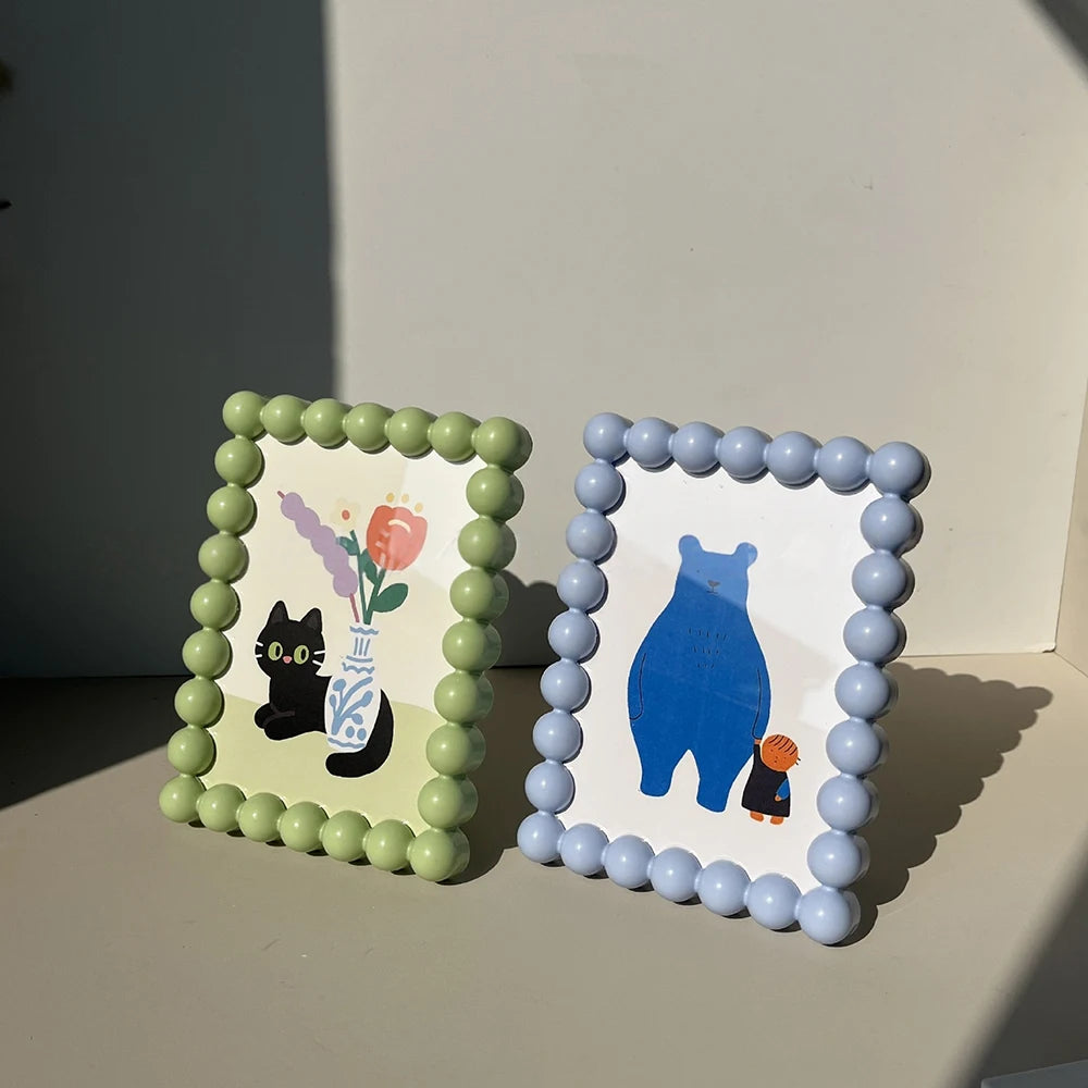 Plastic Cute Beaded Edge Photo Frame Adorable Desktop Display Photo